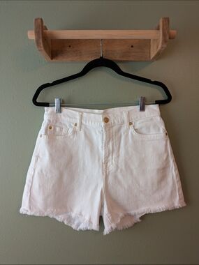 7 FOR ALL MANKIND Womens White Jean Shorts 28 High Rise Cut-Off Frayed Hem NWT